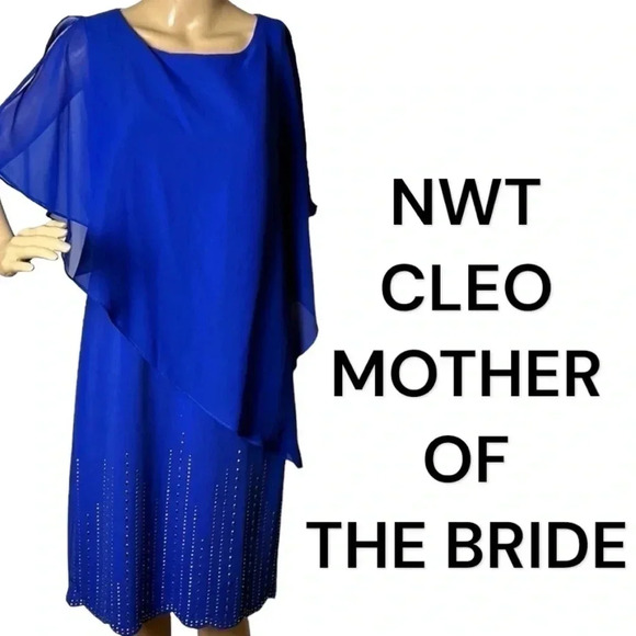 CLEO Mother  of the bride Blue Asymmetrical Lace event sheath dress. Beaded - Picture 1 of 12
